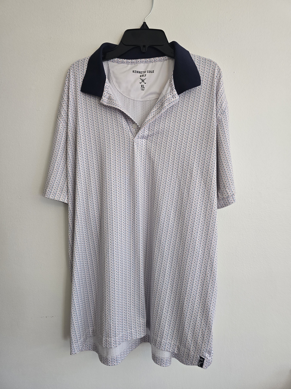 Kenneth Cole Golf White Polka Dot Polo Shirt - Men's XL